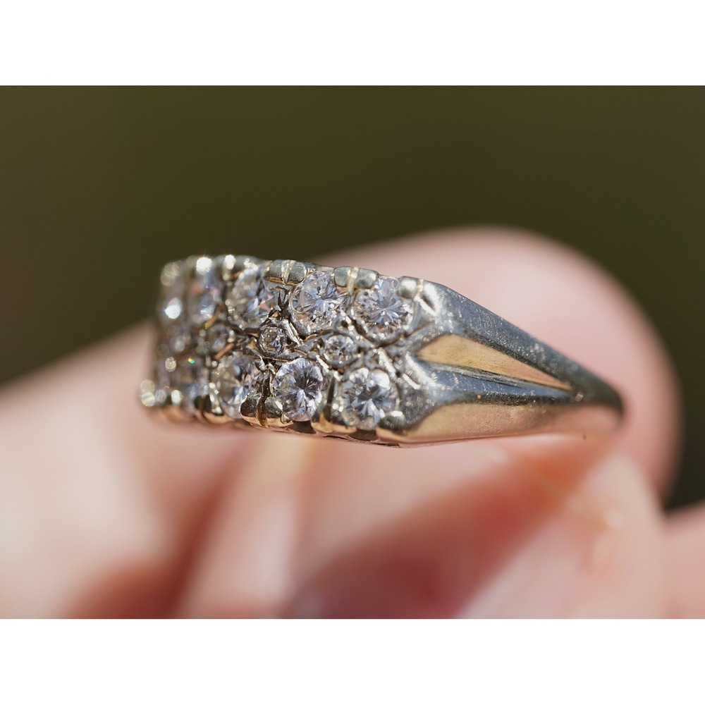 Vintage 14k Solid White Gold Cluster Rows Natural Diamond Ring - Size 6.75 4.13g - Picture 6 of 12